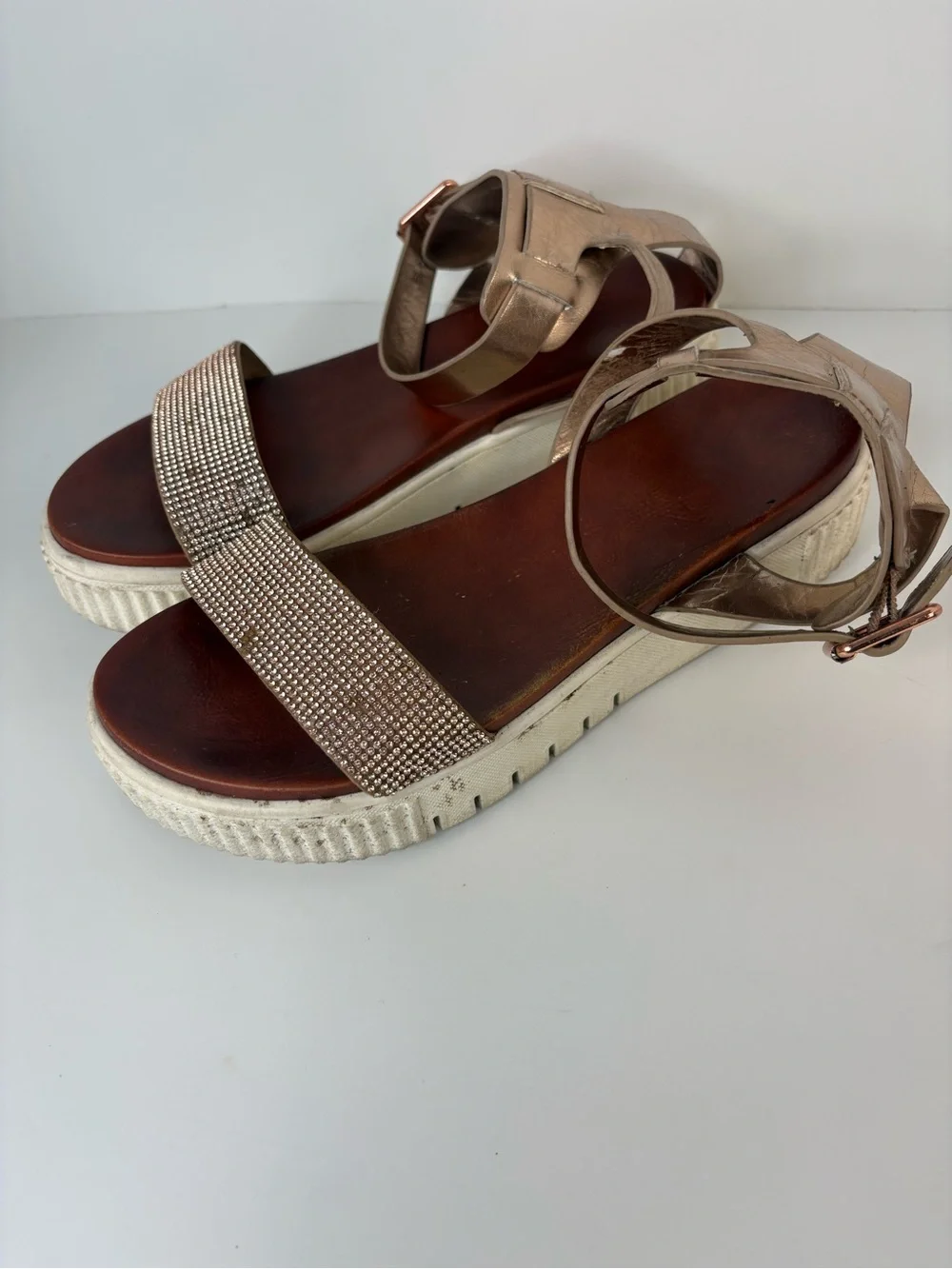 Women's Sparkle Ankle-Strap Platform Sandals in Rose Gold